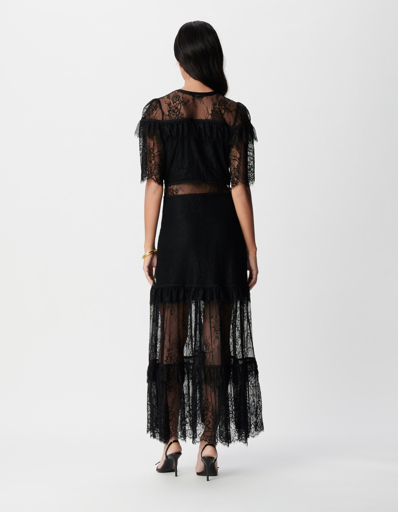 Robe longue noire dentelle jeu de transparence Femme