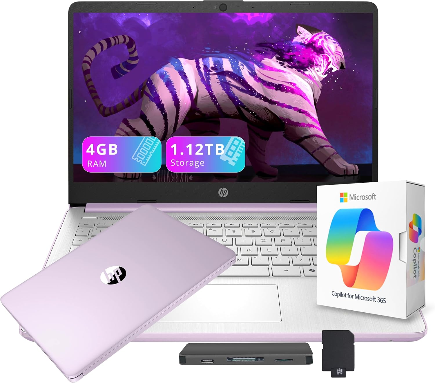 HP Flagship 14 HD Student&Business Laptop with AI Copilot  13th Gen Intel 4-Core  4GB RAM  1.12TB Storage (128GB UFS + 1TB Docking Station)  1 Year Office 365  Wi-Fi 6  Win 11 S  Lavender Purple