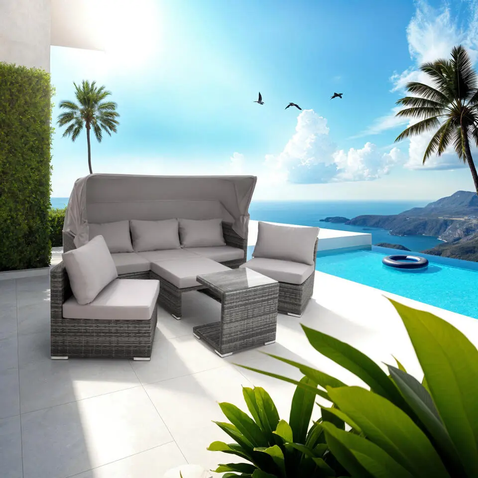 tectake Wicker loungeset San Marino met aluminium frame, Grijs