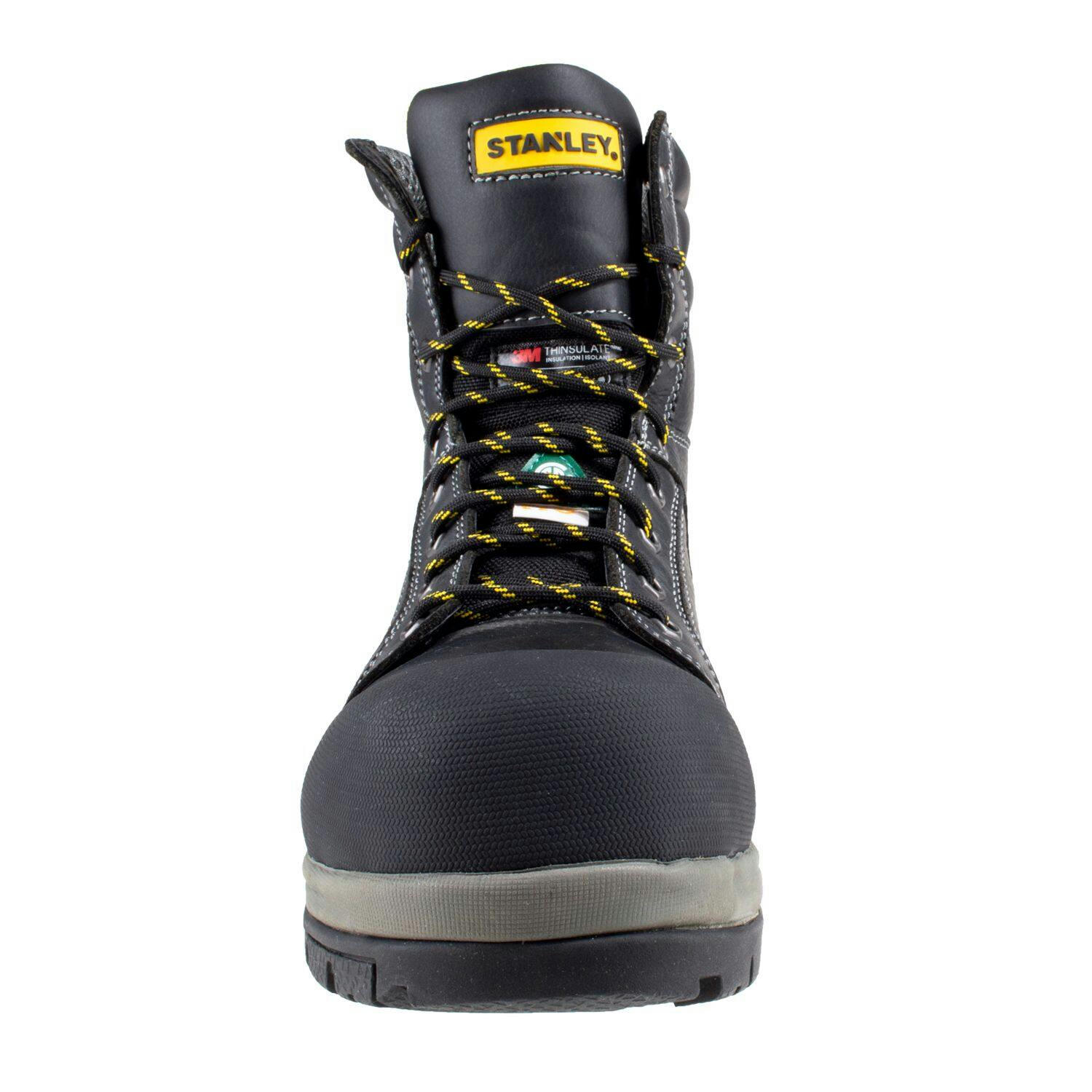 Stanley Men's CSA Steel Toe Leather Work Boots with Toe/Heel Bumpers, 8-in high, Black