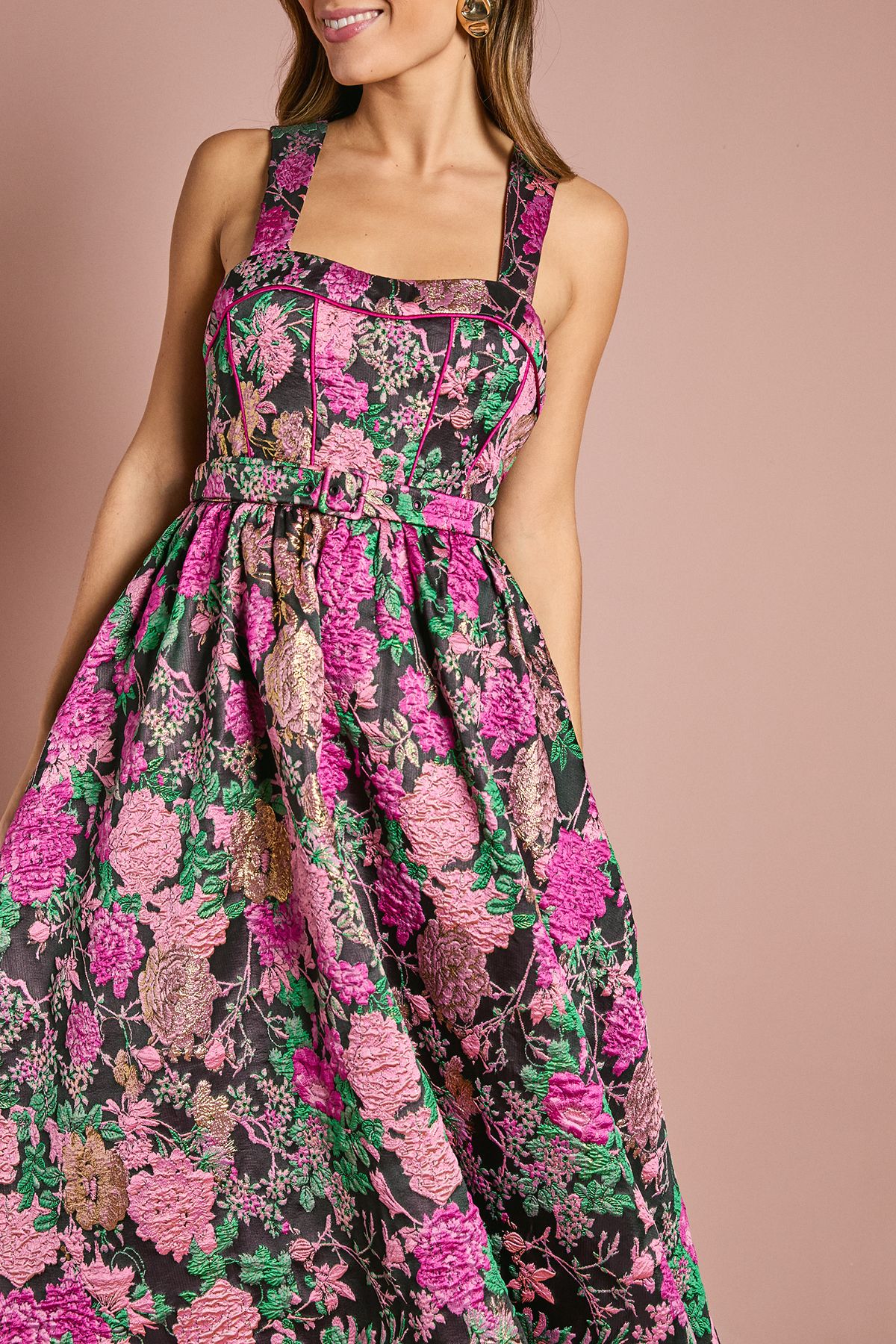 Coast Corset Bodice Full Skirted Jacquard Midi Dress