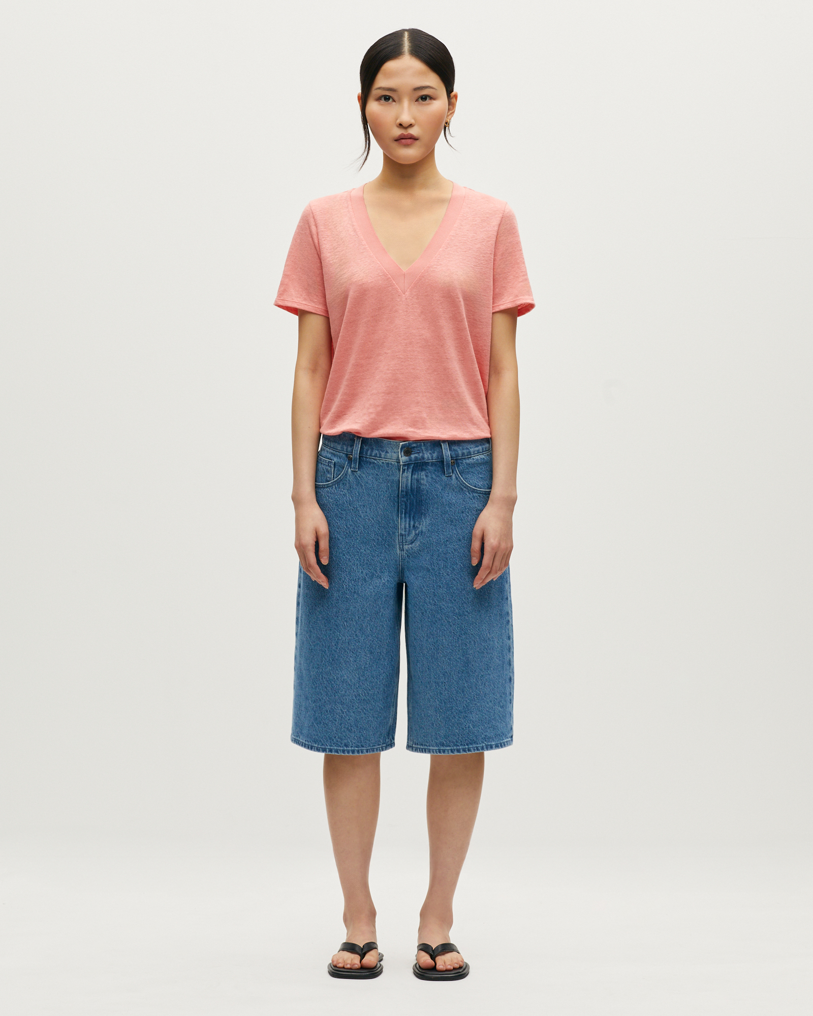 T-shirt col V en lin SARAH