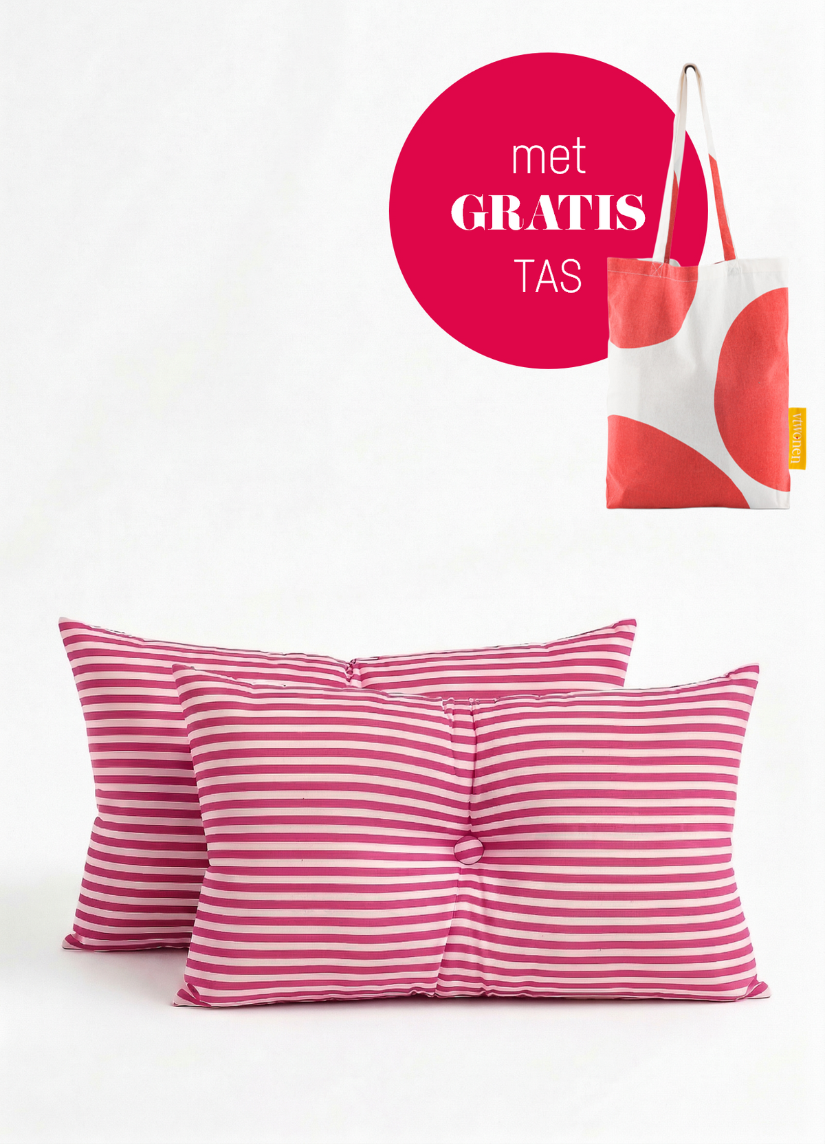 vtwonen - Sierkussens - Gestreept - Set van 2 - Donkerroze - 35x55cm