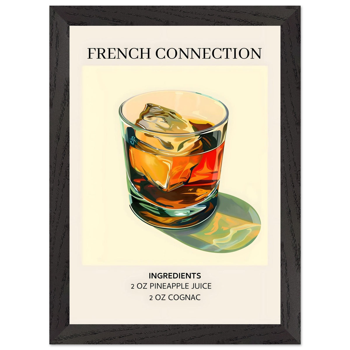 Artfulprints Poster met Lijst French Connection cocktail - Ingrediënten  - A4 21x29.7 cm - Geel