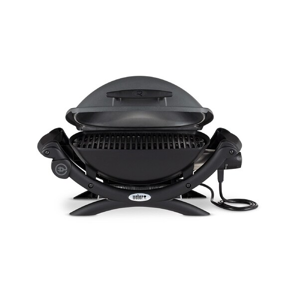 Weber Q 1400 Electric Grill (Black) with Portable Cart and Grill Cover