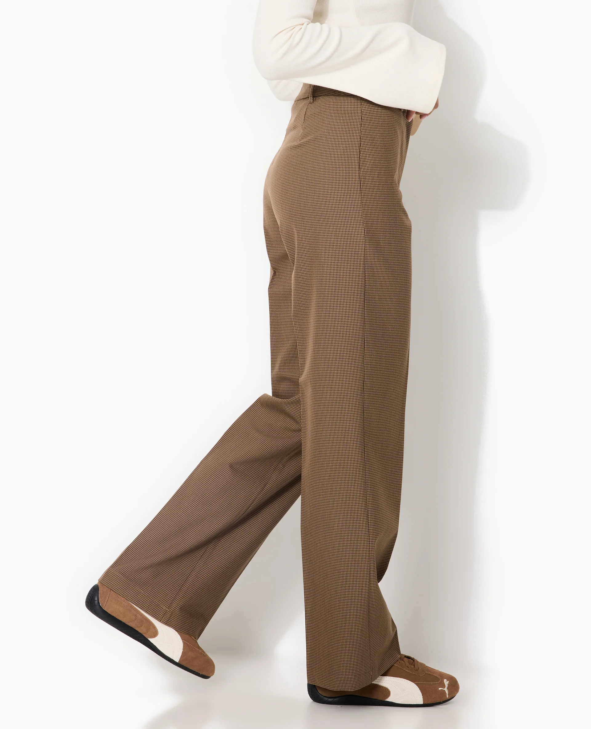 Pantalon droit motif mini pied-de-poule