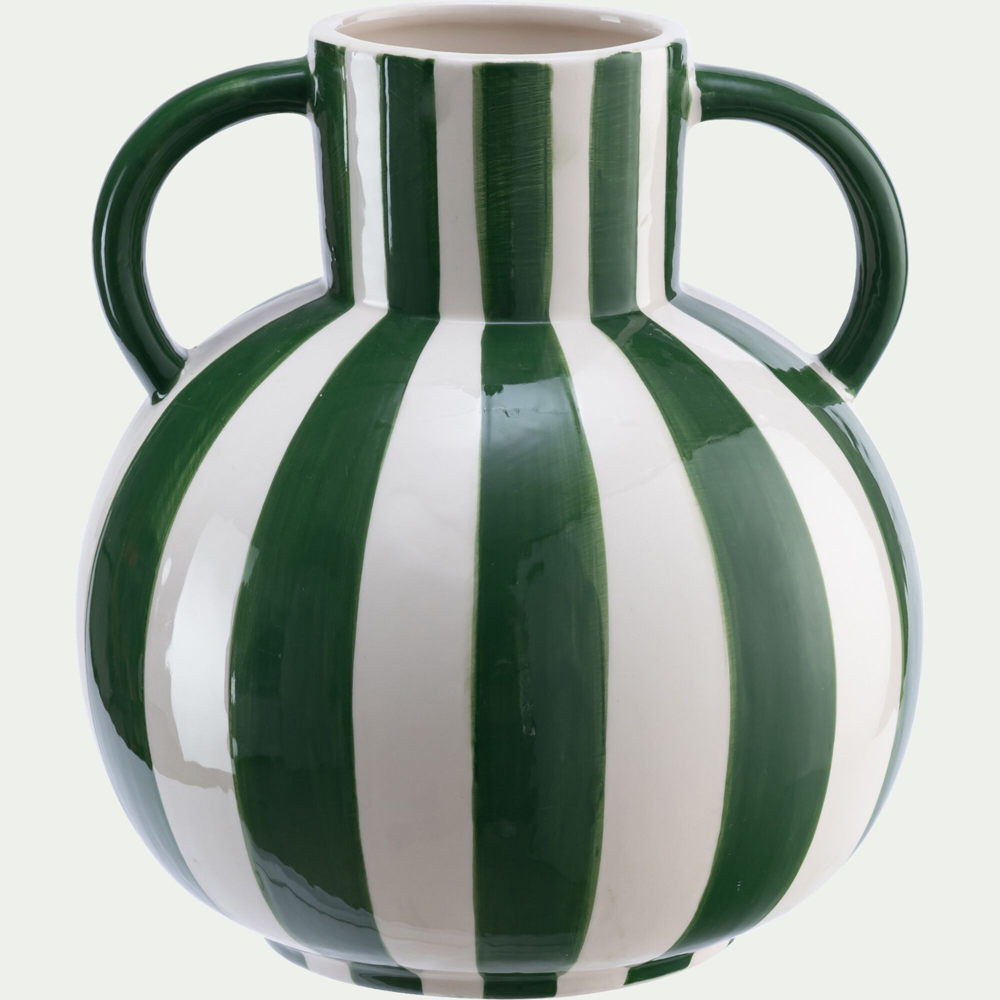 TOLUCA - Vase boule en dolomite à anses H19,4cm - vert
