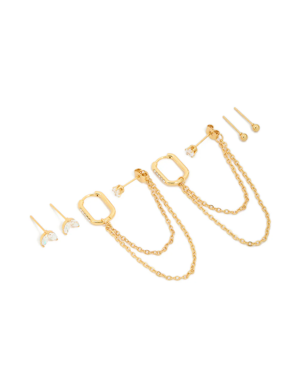 Waterproof Gold Plated Stainless Steel Cubic Zirconia Mix Earrings 3-Pack