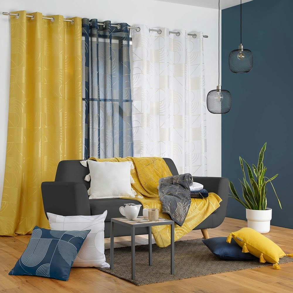 LINÉOR - Voilage sable métallisé anthracite or 140x240cm