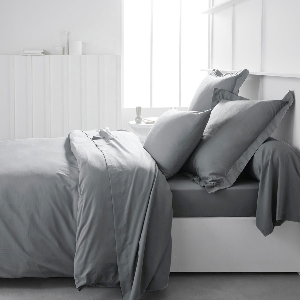 ESSENTIAL - Drap housse  en Coton Gris 180x200 cm