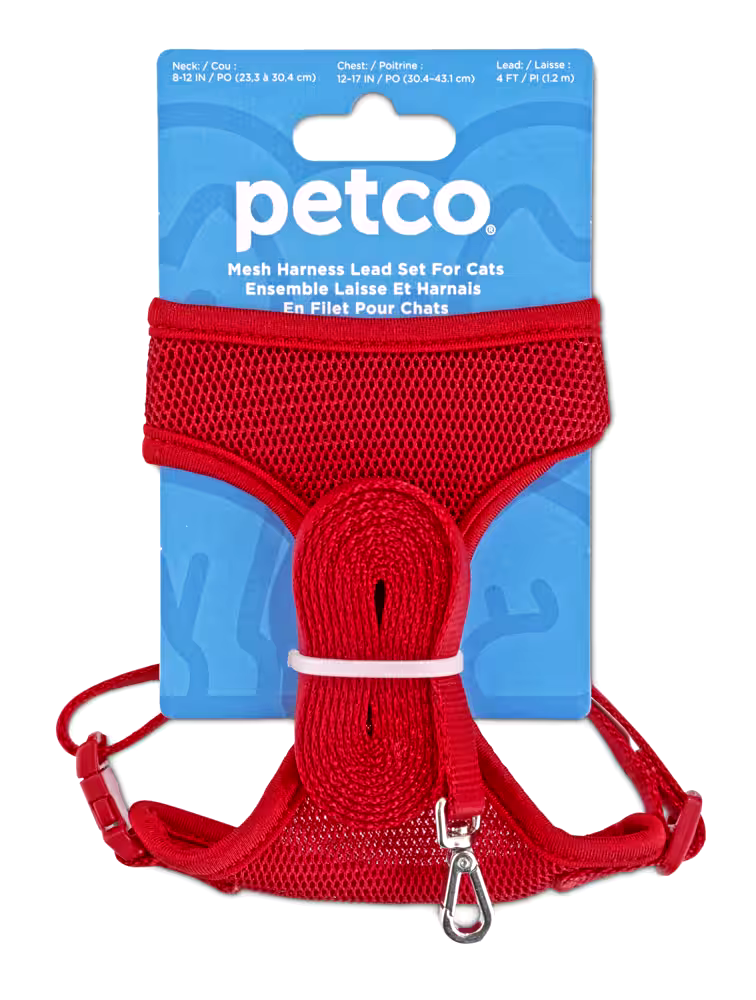Petco Red Mesh Cat Harness and Leash Set, Adjustable For Cat Walking, 4-ft