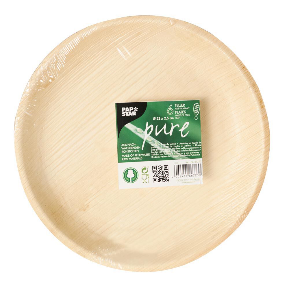 Lot de 6 assiettes rondes en feuille de palmier beige