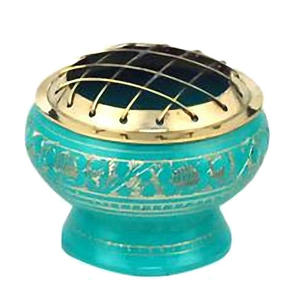 - Porte encens Vert à charbon en laiton