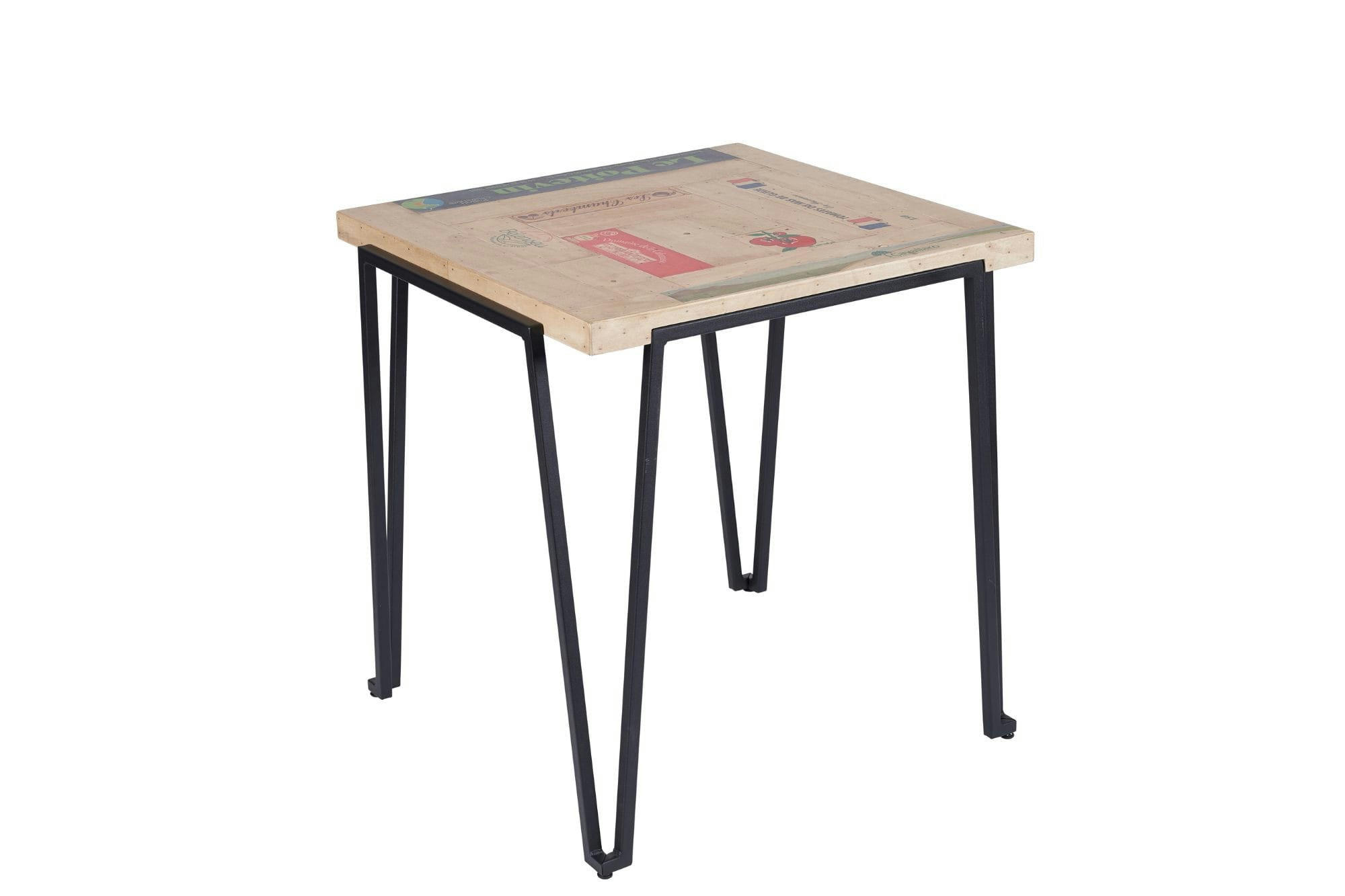 DEMETER - Table bistrot carrée en bois recyclé et pied métal L70
