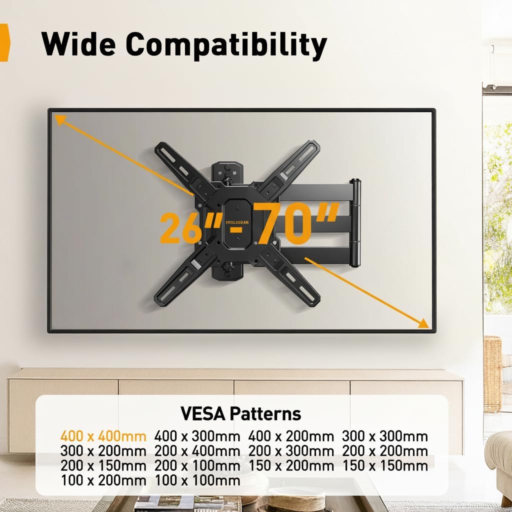 Perlegear Long Arm TV Wall Mount for 26-70 inch TVs up to 100 lbs, Corner TV Mount Bracket with 31.65” Extension, Swivel, Tilt Articulating Arms, Max VESA 400x400mm, Full Motion Wall Mount PGMF25B