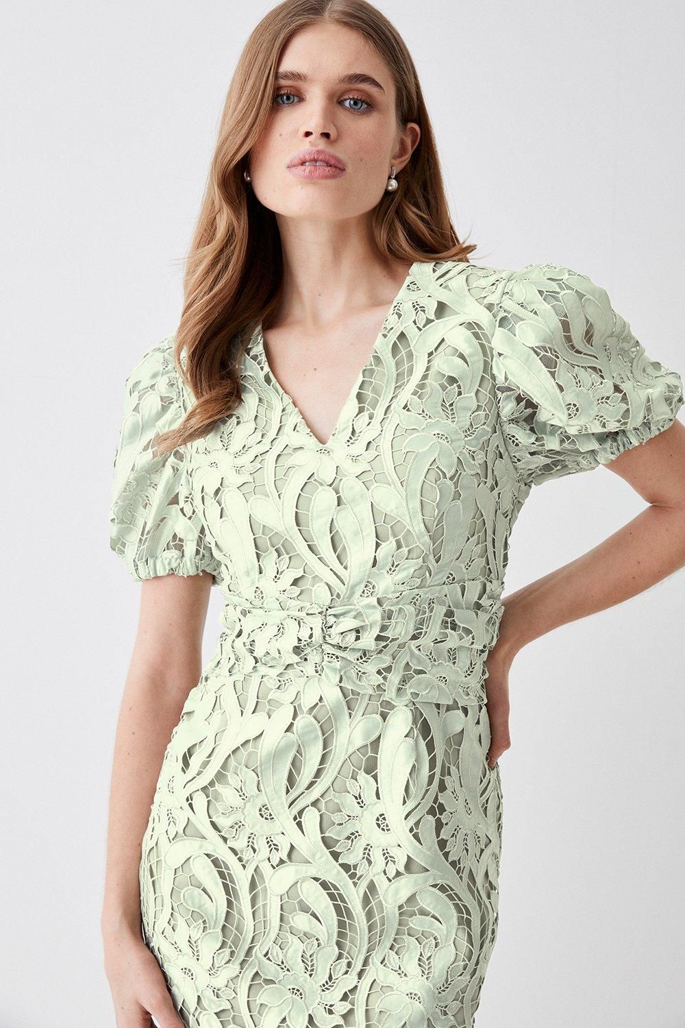 Coast Pencil Dress In Satin Lace With Tie
