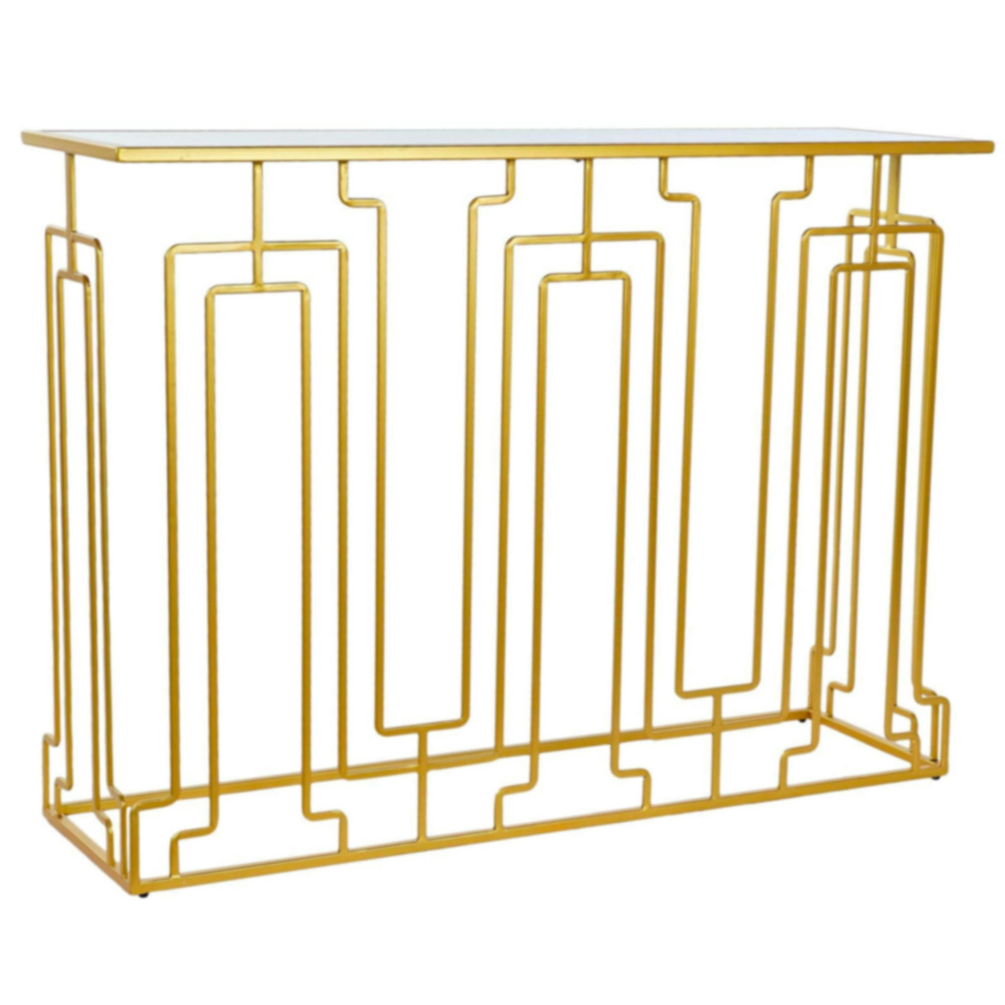 - Console en métal doré et plateau miroir - 110x32x79cm