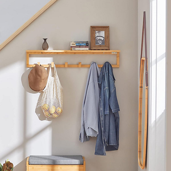 Etagère Porte-Manteau Mural avec étagère et 6 Crochets, FHK06-N, SoBuy