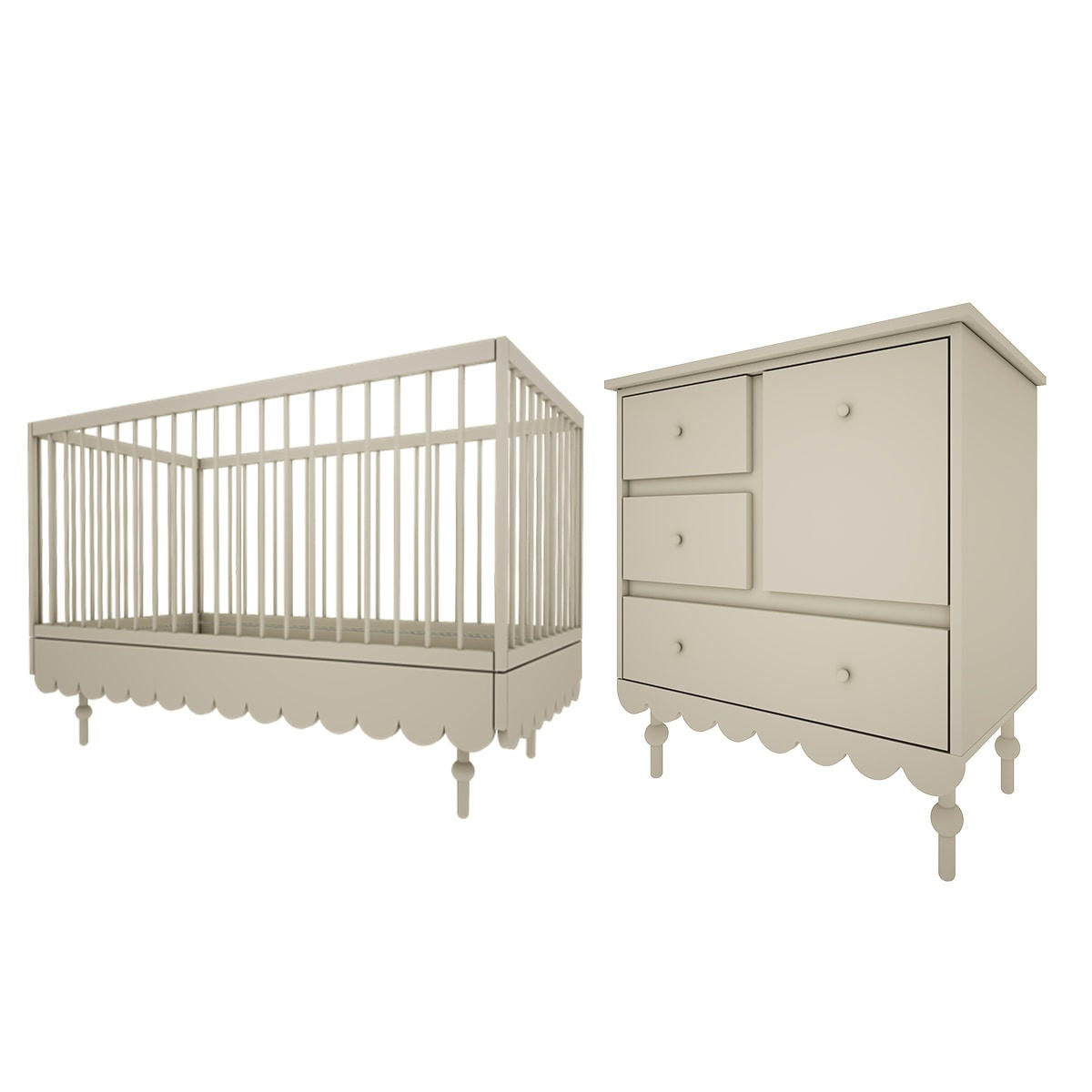 DUO - BABUSHKA - Lit évolutif 70x140 commode 3 tiroirs olive