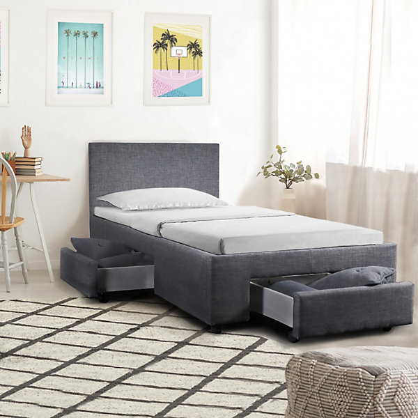 Lit LUGANO 90x190   1 sommier   2 tiroirs / Gris foncé