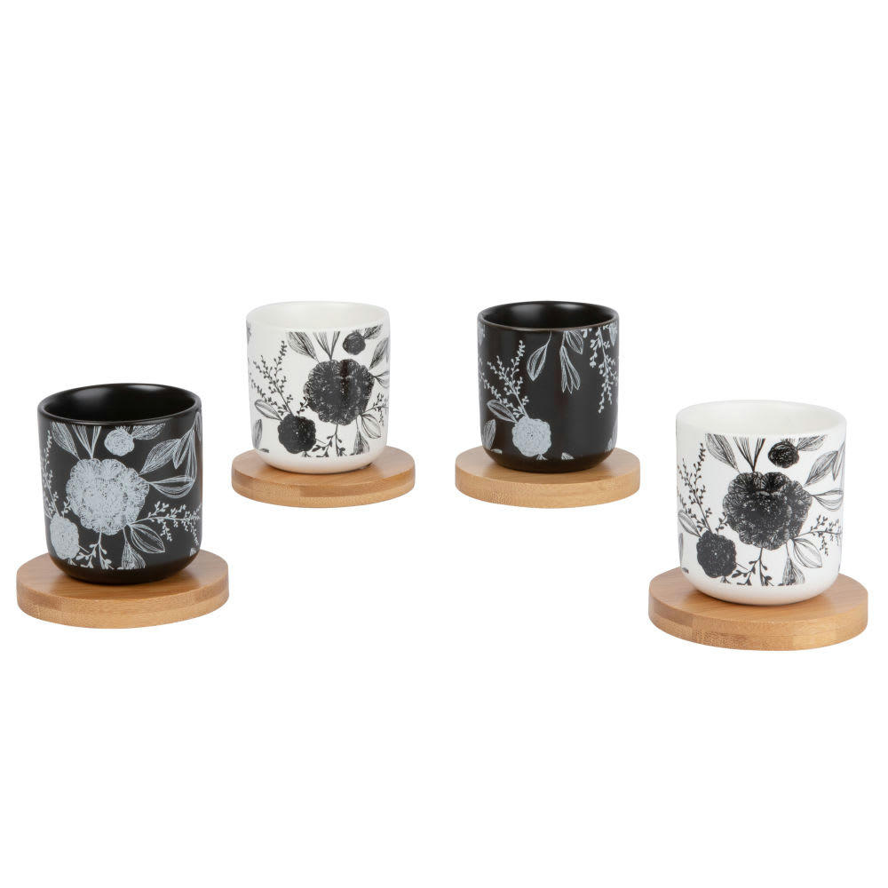 SHODO - Coffret 4 tasses en porcelaine et soucoupes en bambou