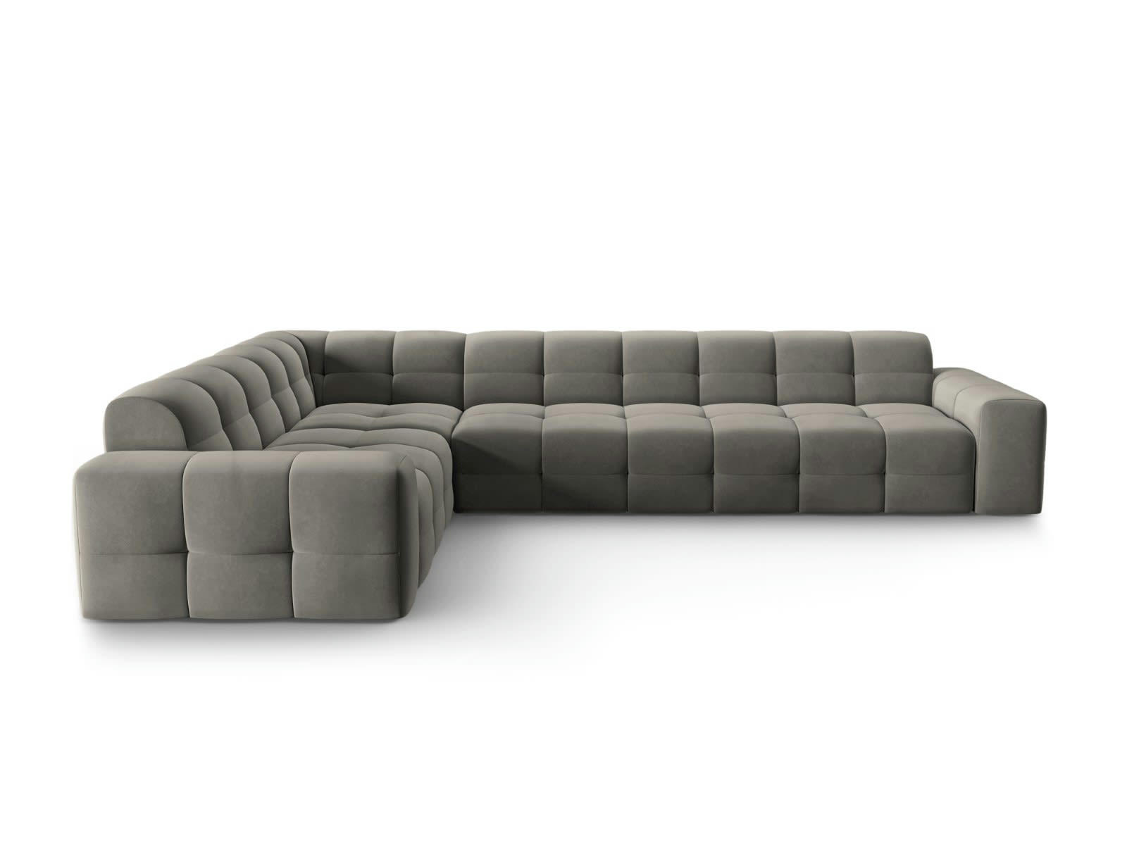 KENDAL - Canapé d'angle gauche 6 places en tissu velours gris foncé