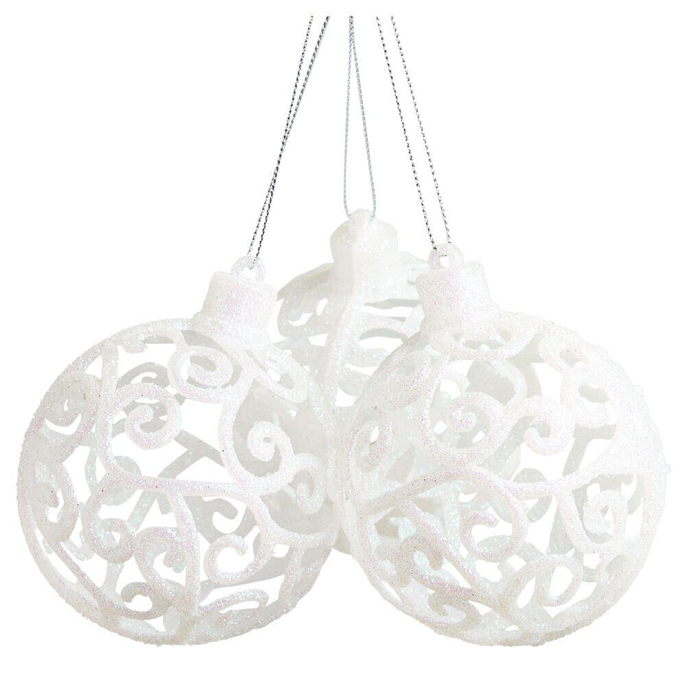 Boule de No&euml;l baroque blanc Ø8cm x3
