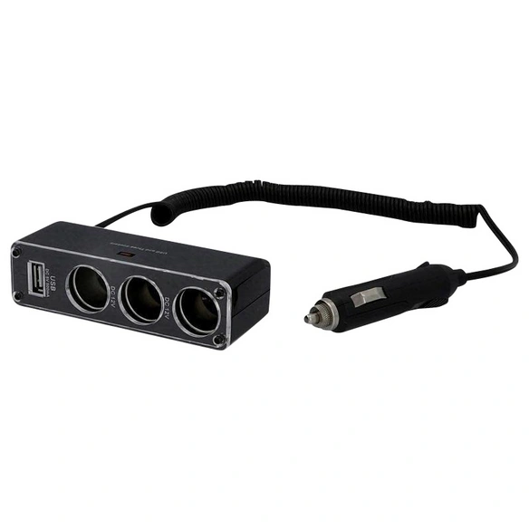 Ladesteckdose 3-Port mit USB, Kunststoff, schwarz