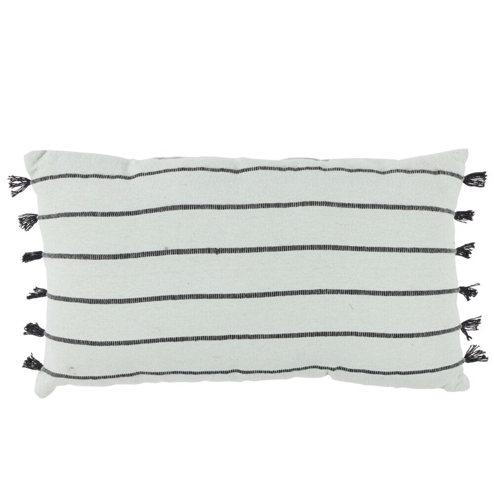 Coussin déco tufté rayures 30x50cm blanc
