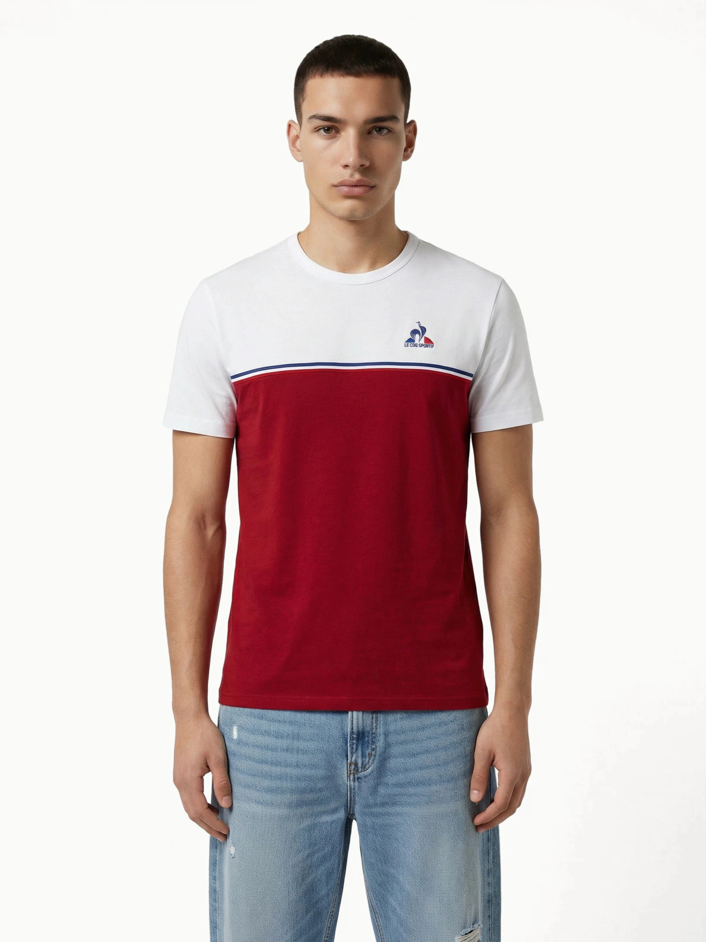 T-shirt en jersey bicolore avec bande tricolore