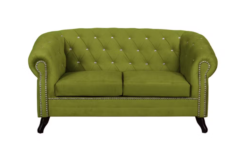 Ropez Sofa 2 Pikowana Glasgow kryształki welur zielony