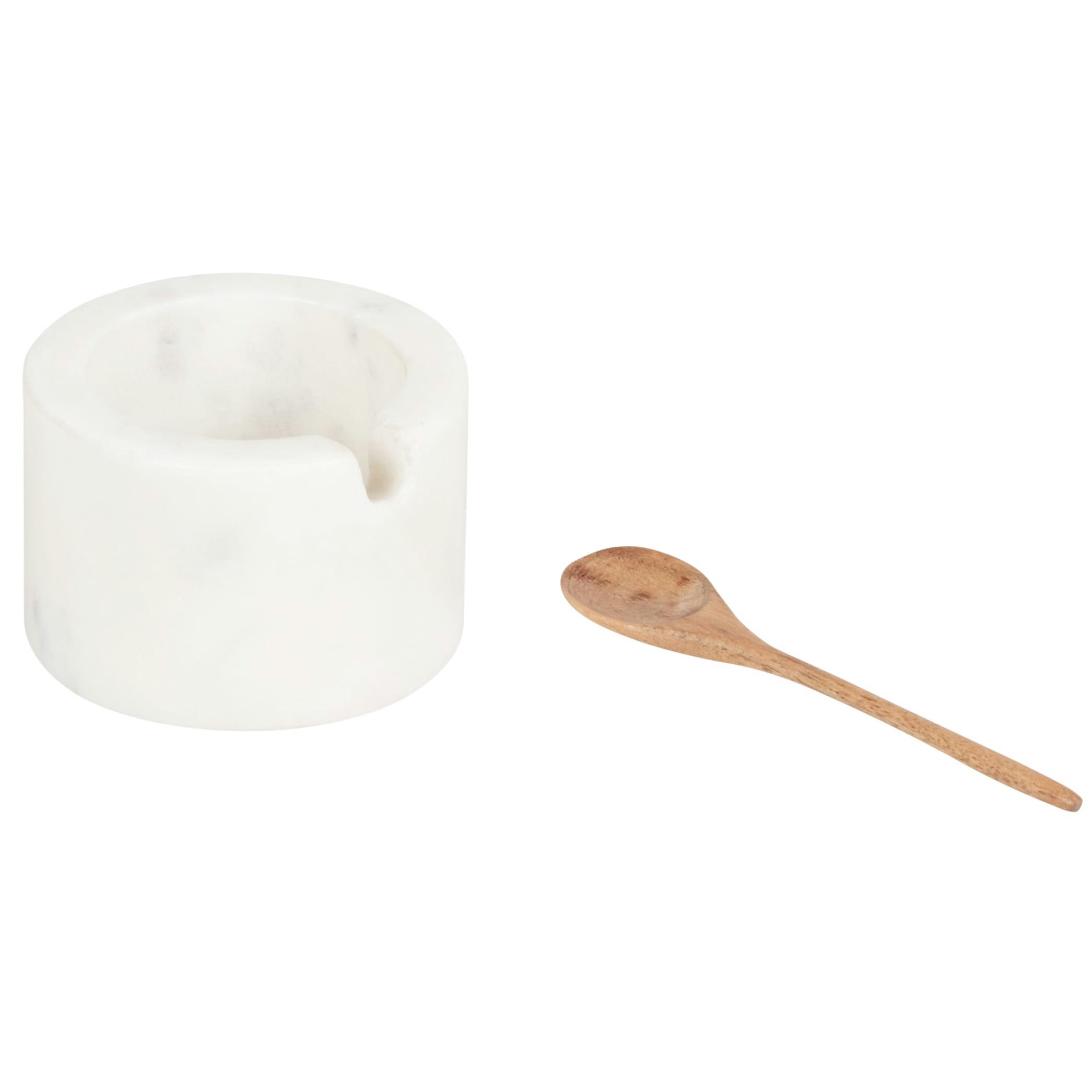 CALLIOPE - Pot sel et poivre en marbre blanc et bois de manguier