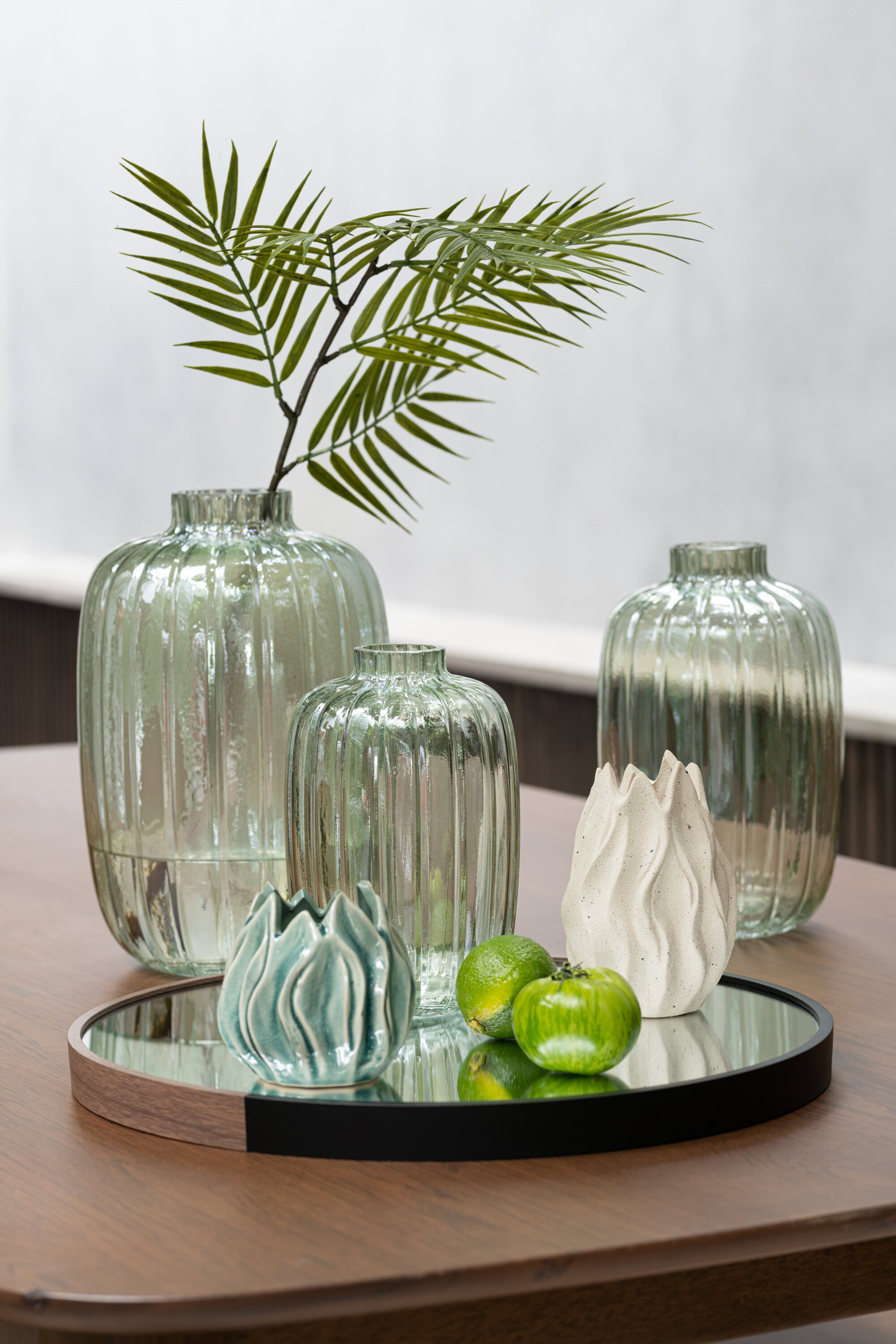 J-Line vaas Strepen - glas - groen - large - 29.5 cm hoog