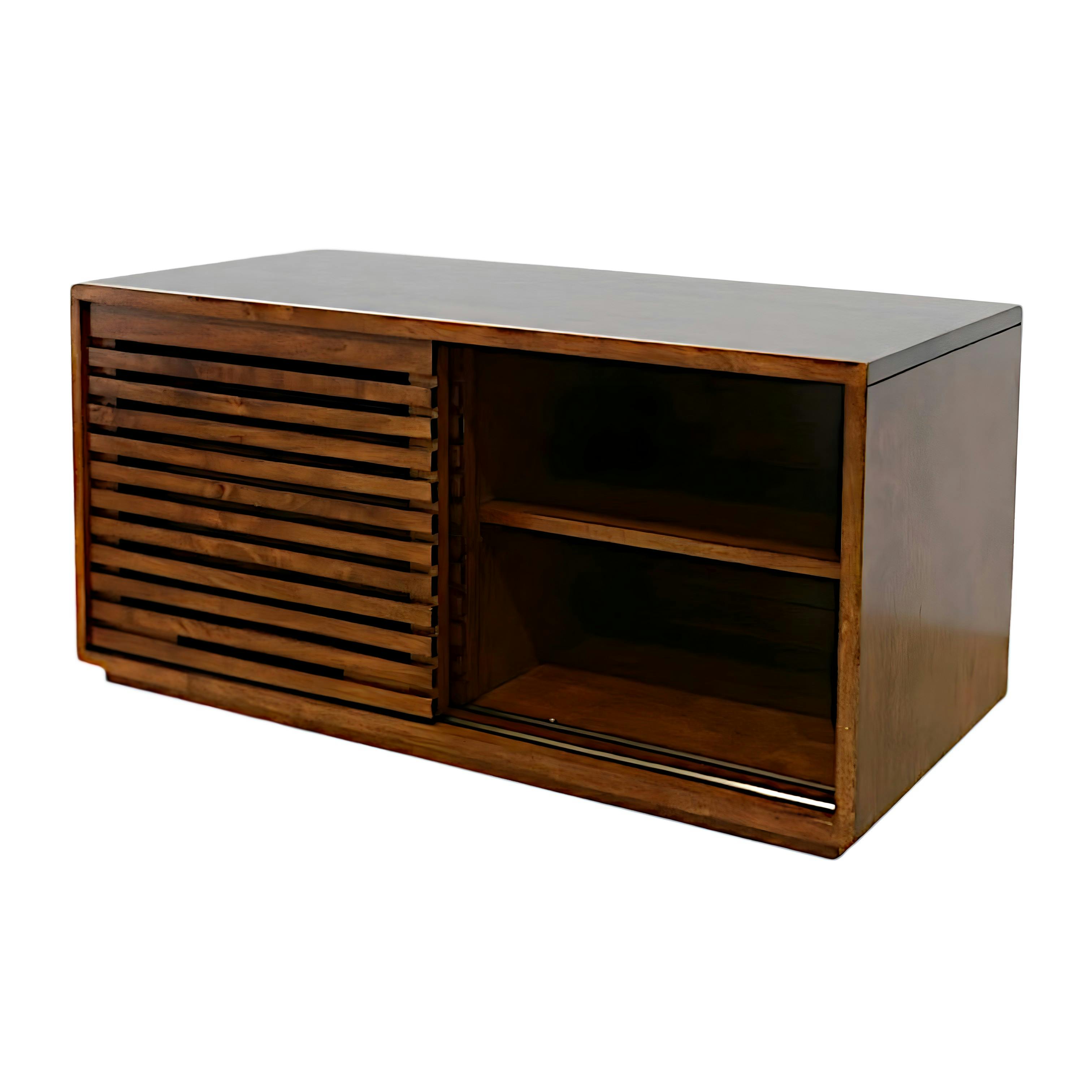 Meuble TV Hévéa 2 portes coulissantes Persiennes 90x45x45cm NEW ORLEANS