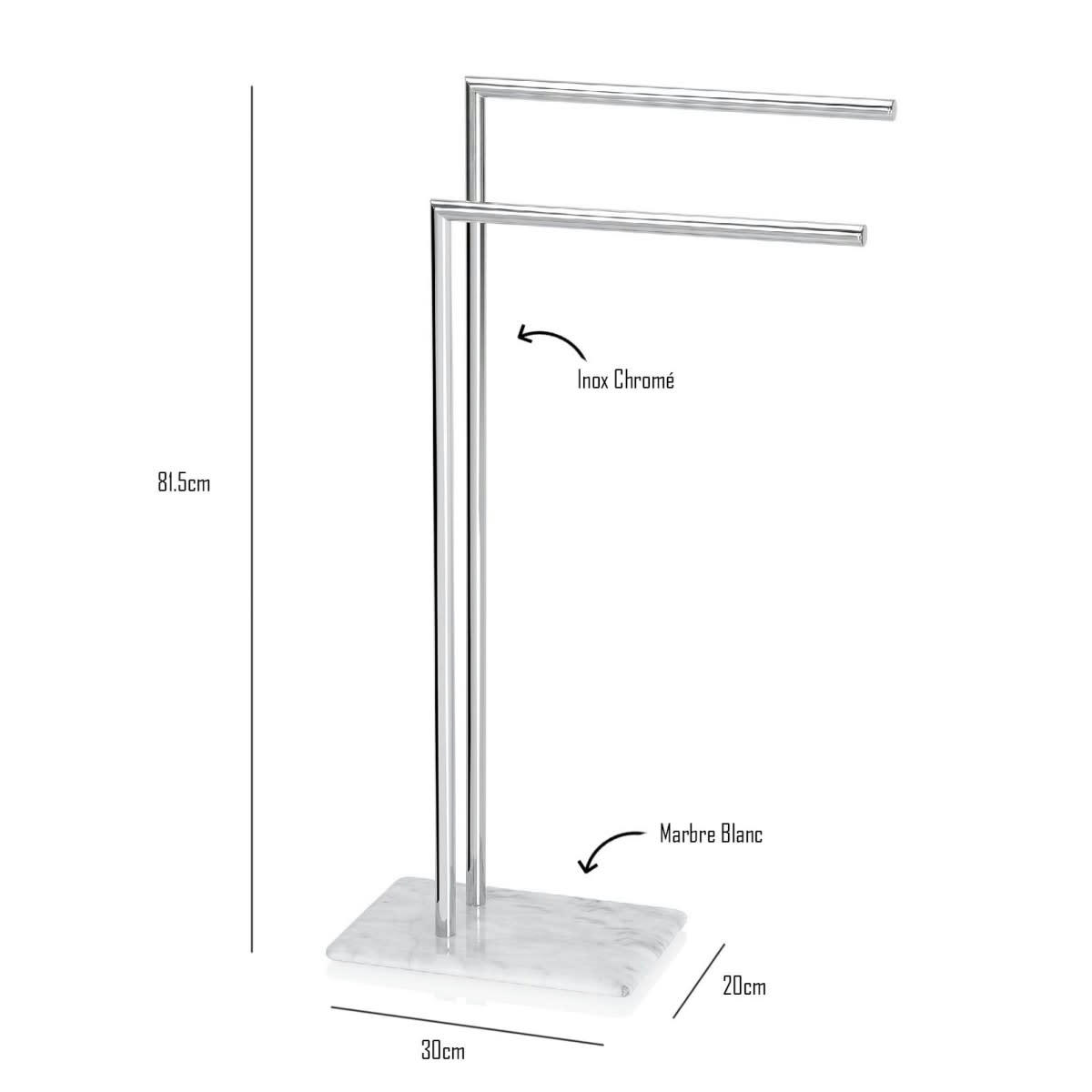 - Porte serviettes 2 bras en inox base en marbre blanc H81,5cm