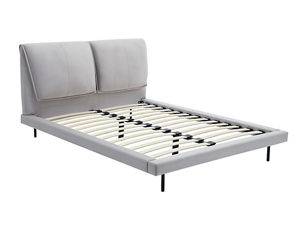 Lit 160 x 200 cm - Velours - Gris   Matelas - IBEDIA