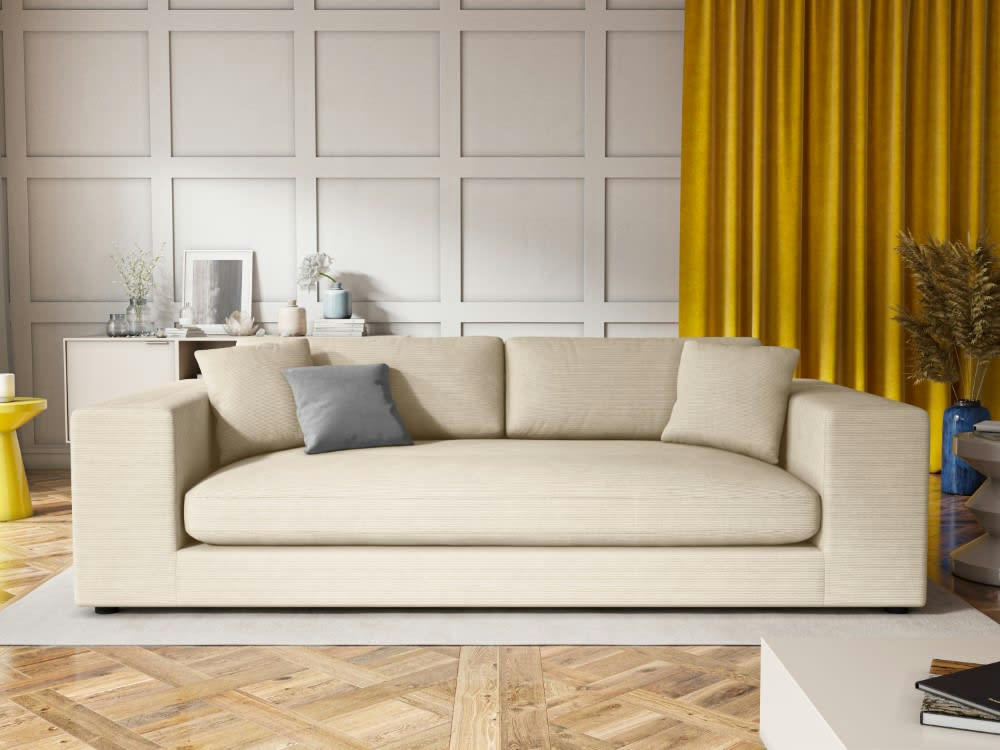 TENDANCE - Canapé 4 places en tissu structuré beige clair