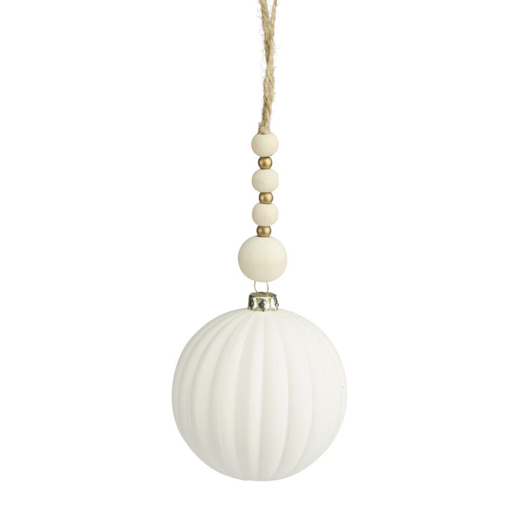 Boule de No&euml;l striée blanche à suspendre (2 modèles)