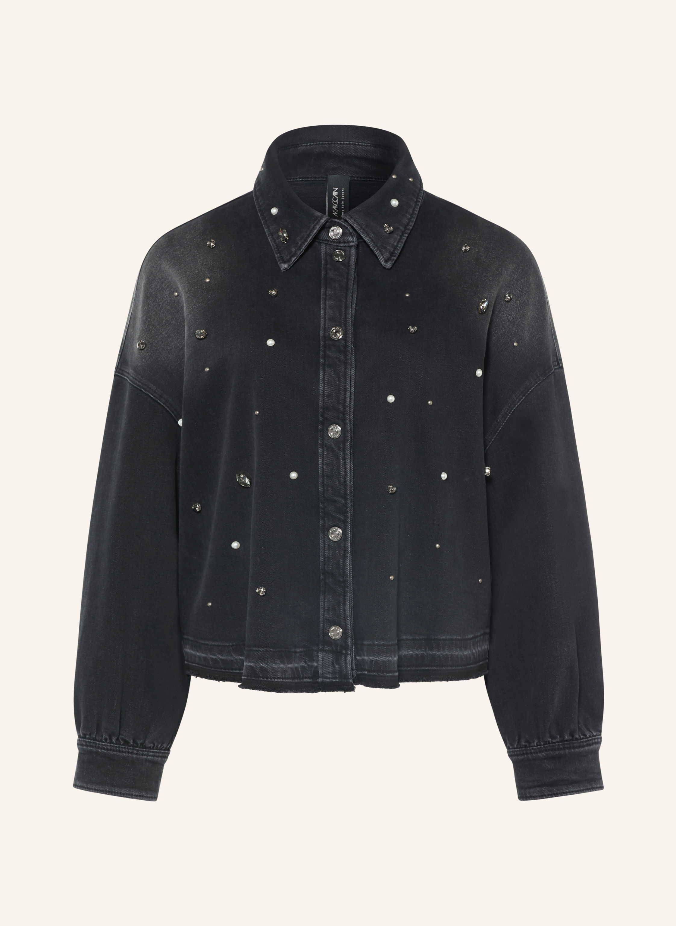 MARC CAIN Jeansbluse mit Schmucksteinen und Schmuckperlen