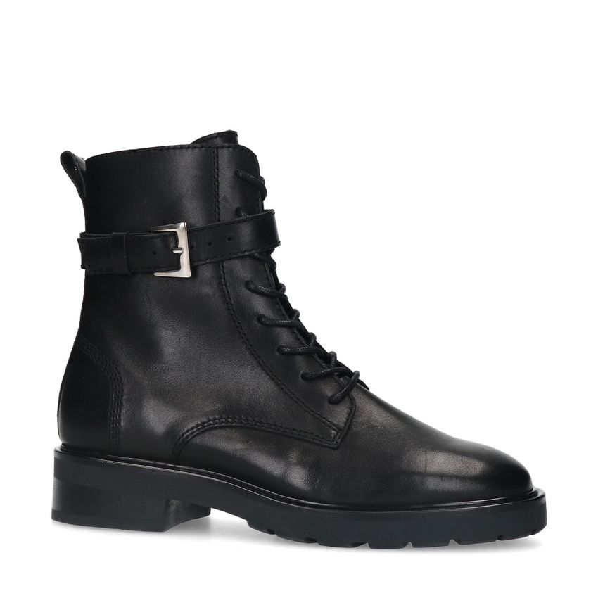 Manfield Zwarte leren veterlaarsjes