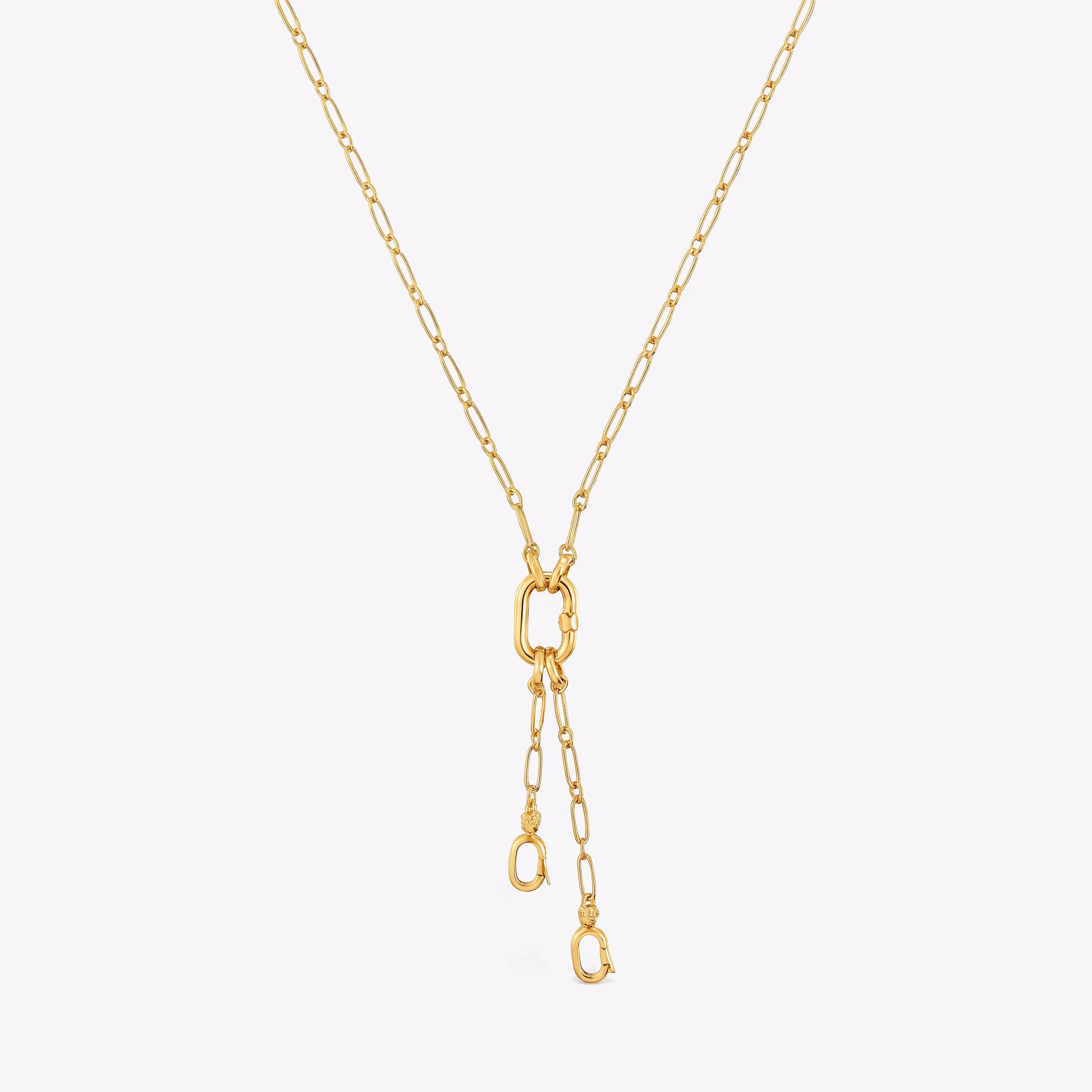 Collar corto con baño de oro 18 kt sobre plata con doble detalle colgante y anilla Hold Oval
