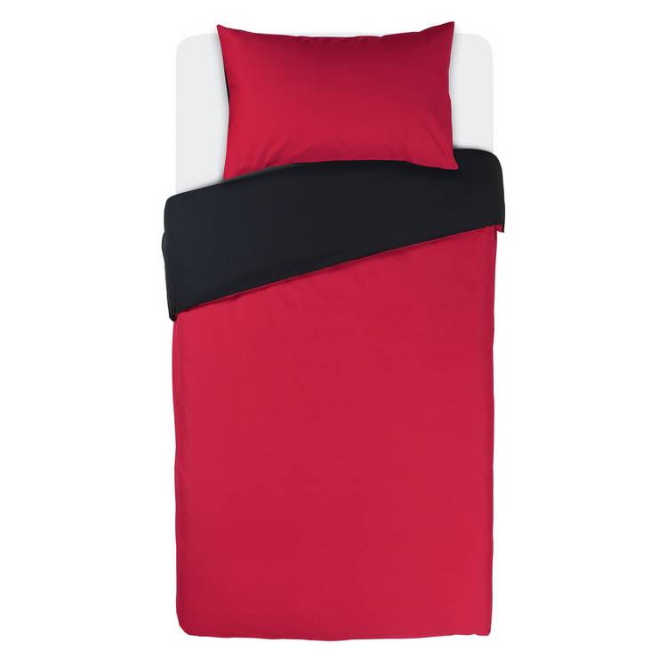 Habitat Easycare Two Tone Black & Red Bedding Set - Single