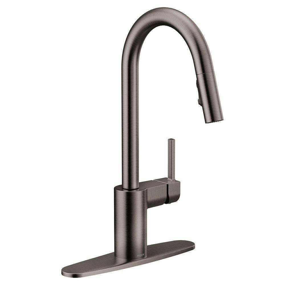Moen® Align Single Handle High Arc Modern Pull Down Kitchen Faucet with Power Clean, Black Stainless Steel