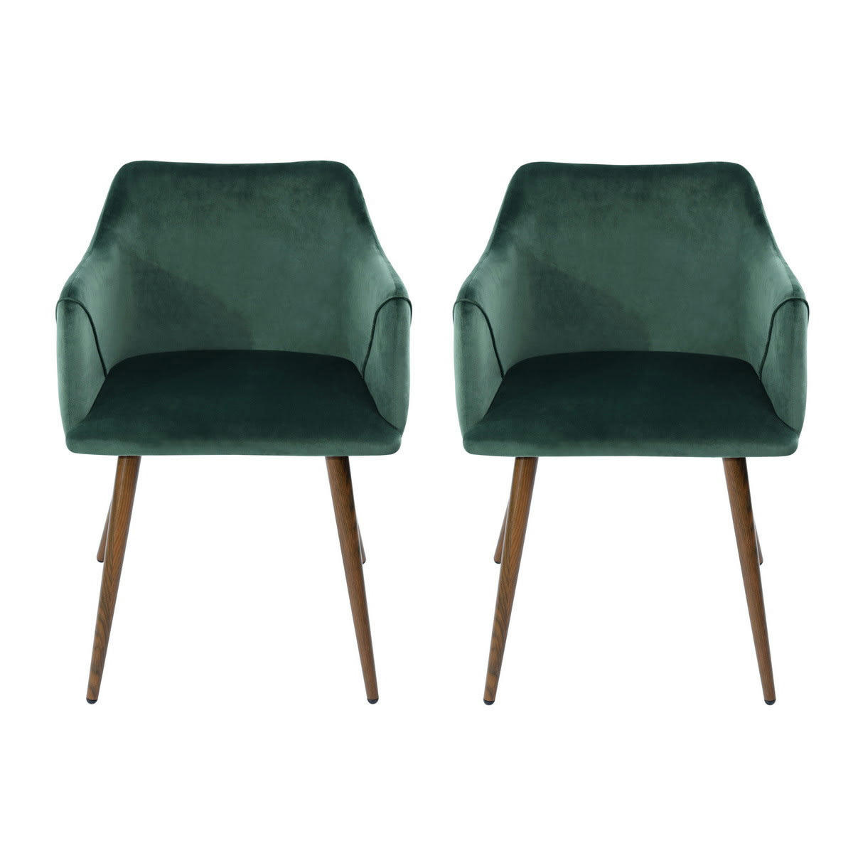 - Lot de 2 chaises scandinaves velours vert pieds marron 53*54*75cm