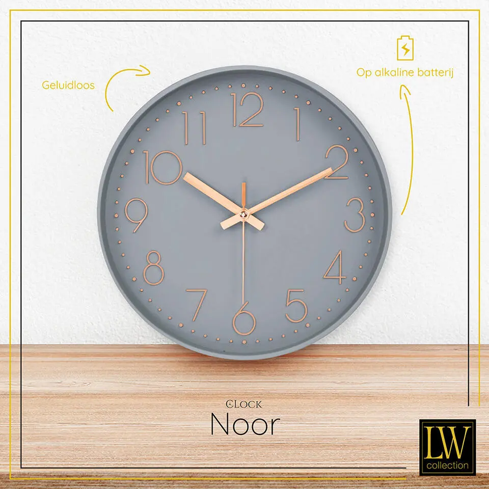 LW Collection Keukenklok Noor Grijs 30cm