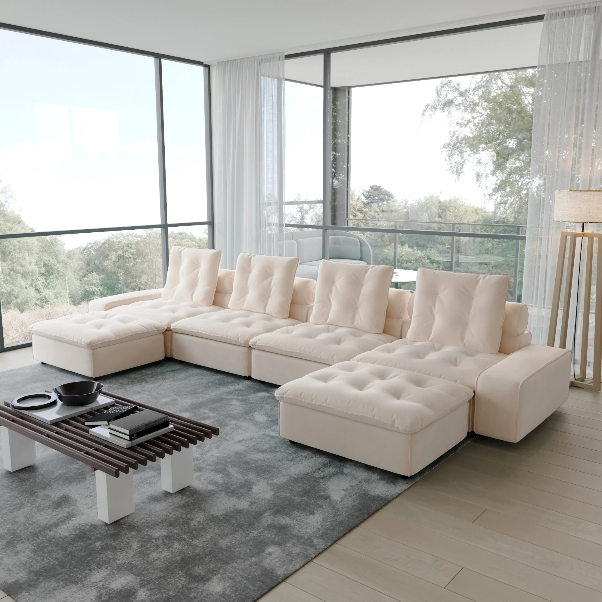 Oversized Down Filled Sectional Couches for Living Room U-Shaped Modular Couch,Adjustable Backrest