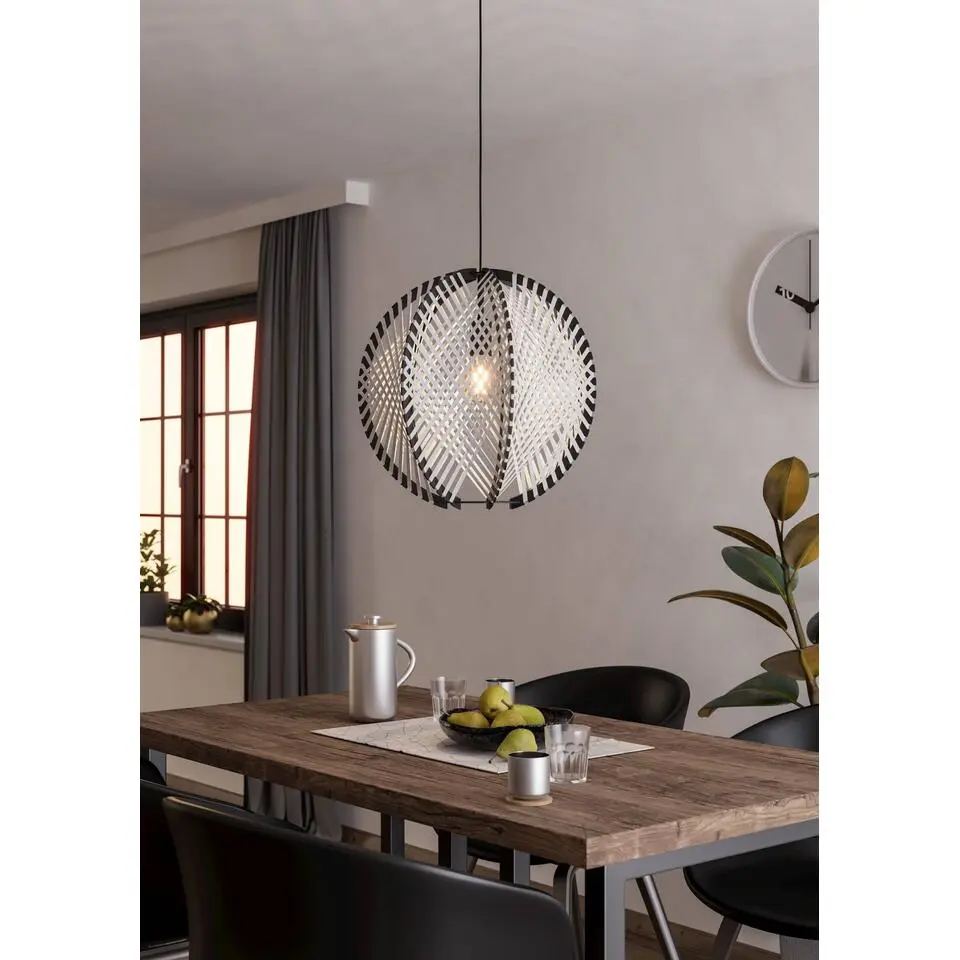 EGLO Waverton Hanglamp - E27 - &Oslash; 48 cm - Zwart/Wit - Textiel