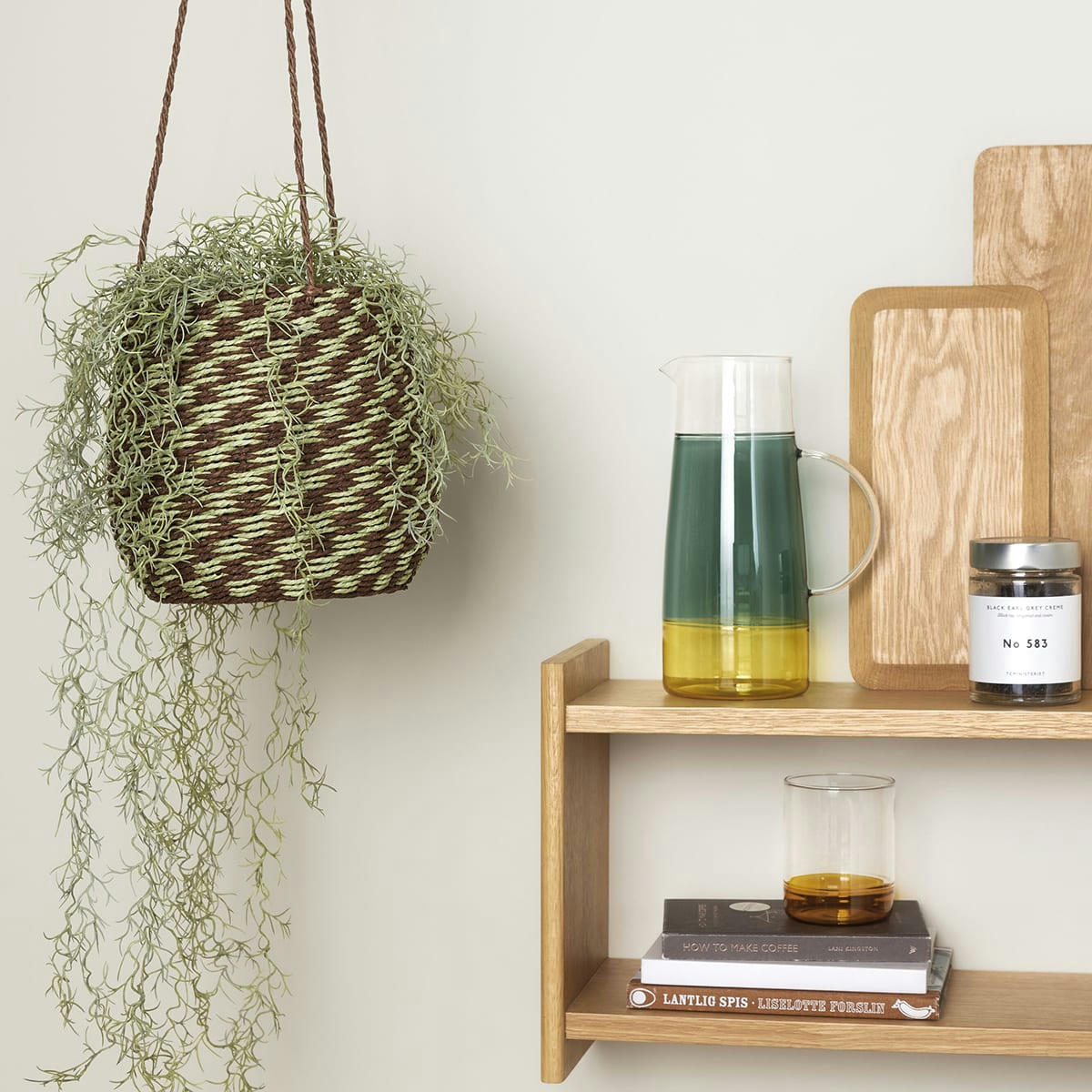 FAYE - Panier à suspendre en papier vert et marron