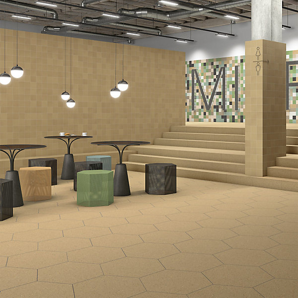 Carrelage sol / mur hexagonal effet terrazzo grand format 51,9x59,9 cm MICRA Hexagono Siena