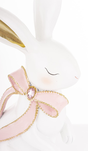 Dekoracja - królik ceramiczny 31x12x15 cm BUNNY-5 z różową długą kokardką